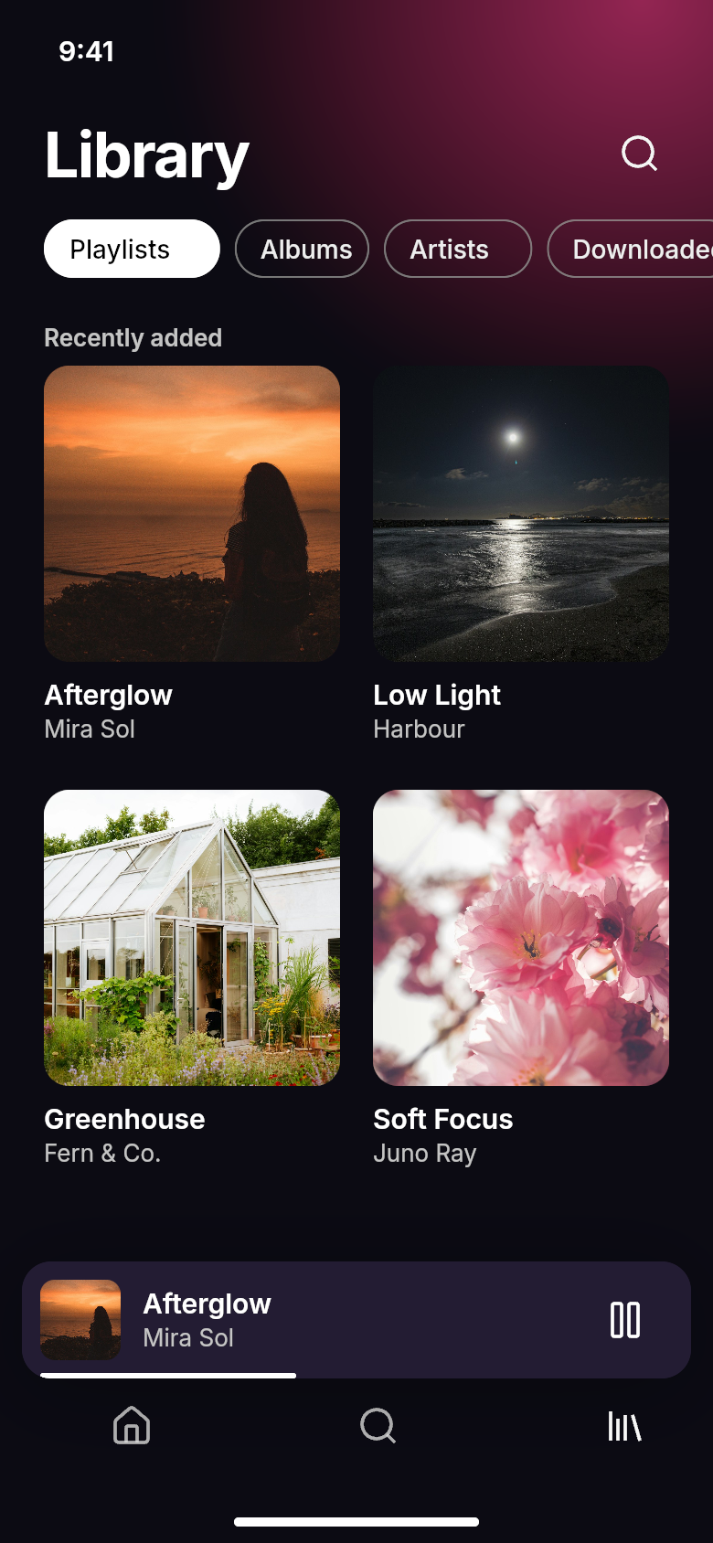 Halo, Library: recently added albums with their artwork.